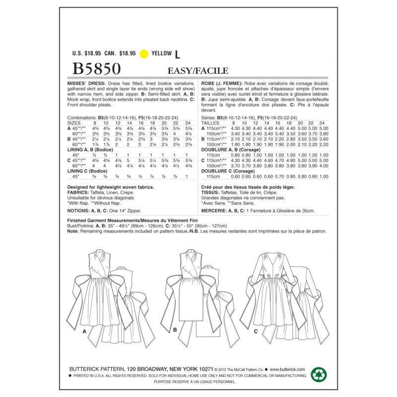Patron Butterick 5850/B5 - Robe