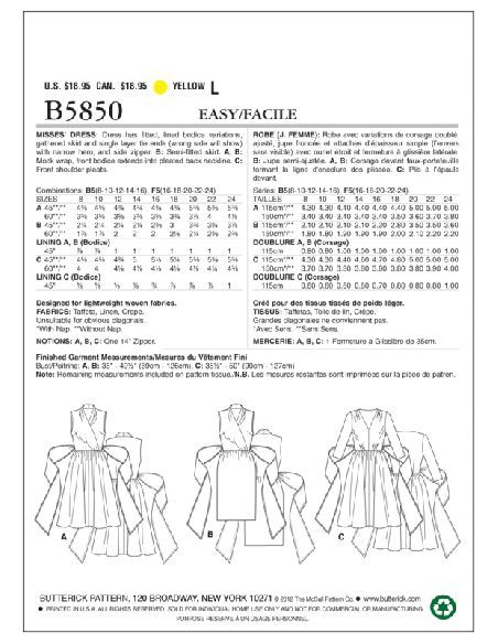 Patron Butterick 5850/B5 - Robe