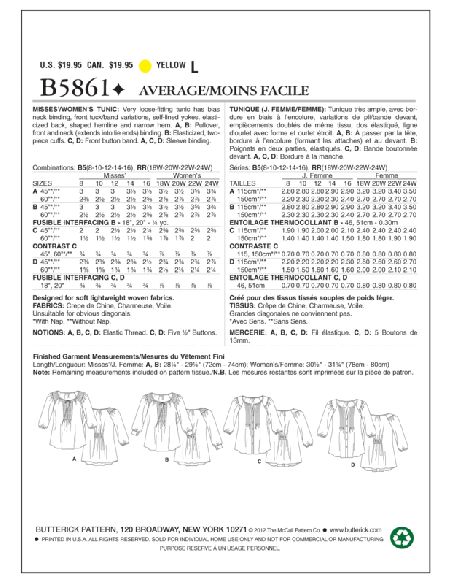 Patron Butterick 5861/B5 - Tunique