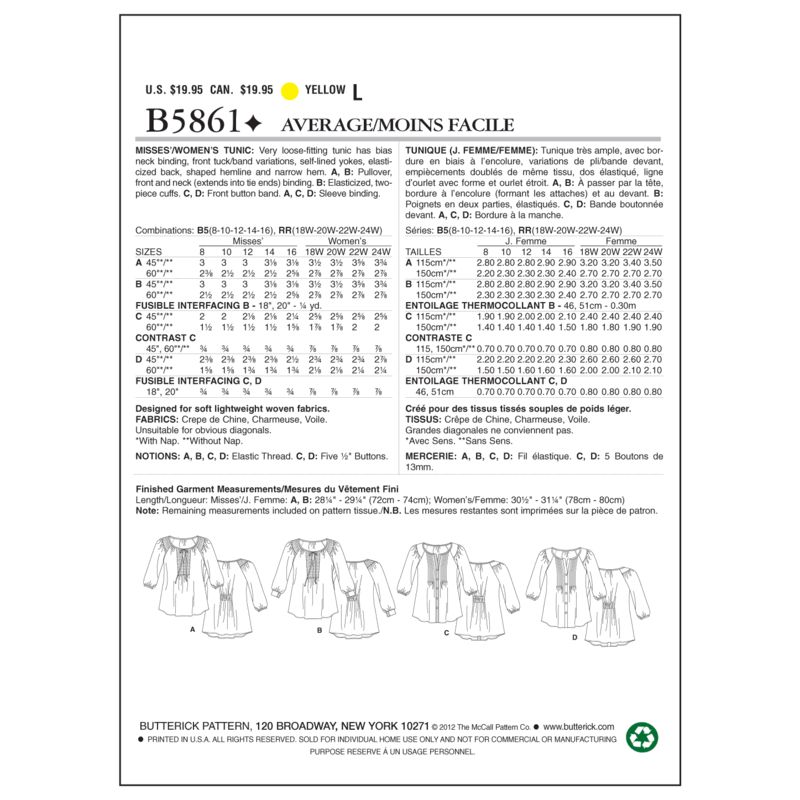 Patron Butterick 5861/B5 - Tunique