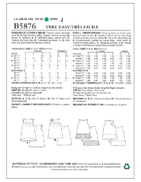 Patron Butterick 5876/CCB - Robe enfant