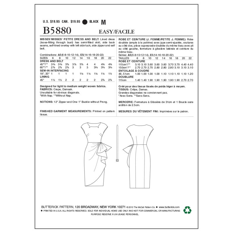 Patron Butterick 5880/A5 - Robe et ceinture