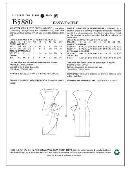 Patron Butterick 5880/A5 - Robe et ceinture