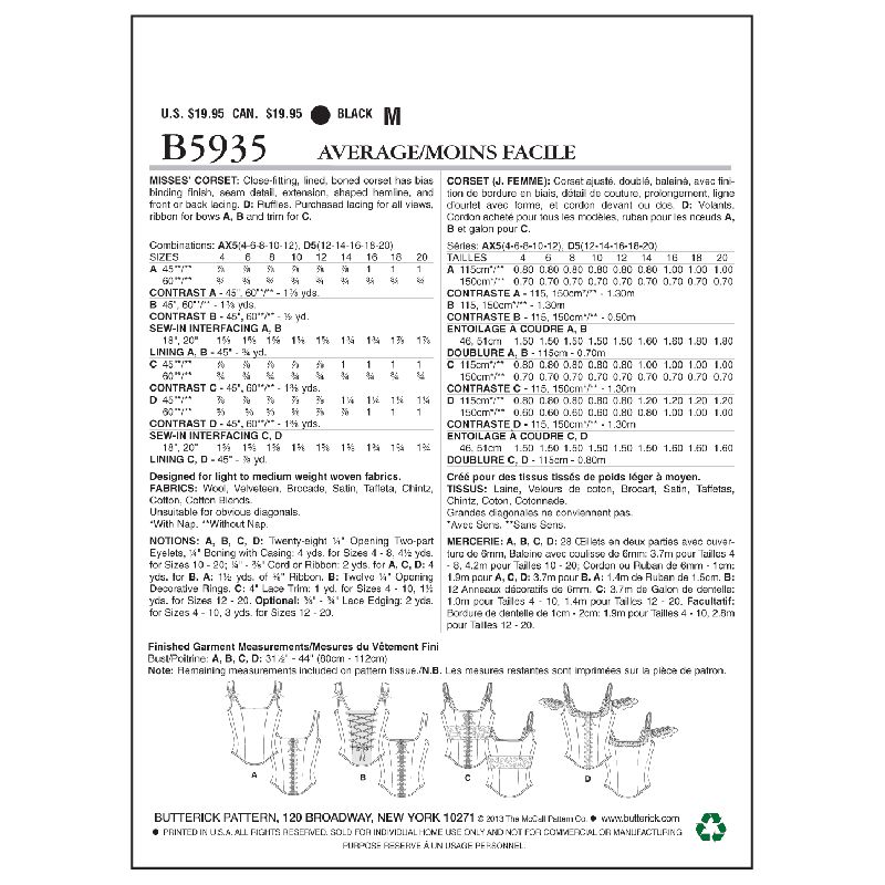 Patron Butterick 5935/AX5 - Corset