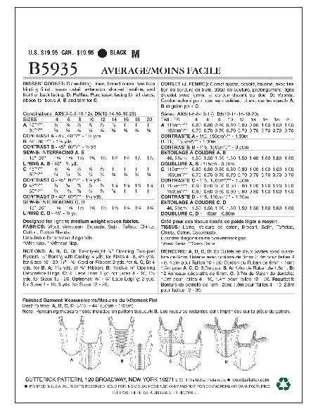 Patron Butterick 5935/AX5 - Corset