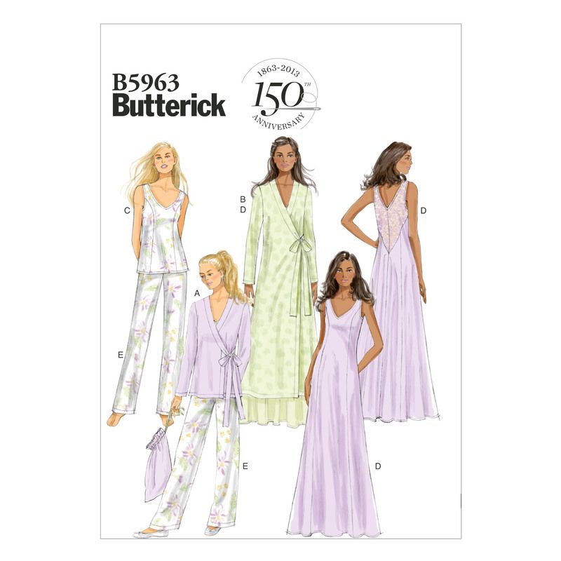 Patron Butterick 5963/A5 - Robe de chambre, haut, chemise de nuit, pantalon et sac à main