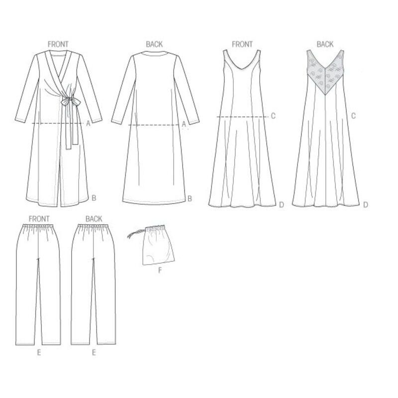 Patron Butterick 5963/A5 - Robe de chambre, haut, chemise de nuit, pantalon et sac à main