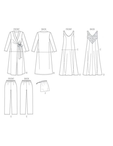 Patron Butterick 5963/A5 - Robe de chambre, haut, chemise de nuit, pantalon et sac à main