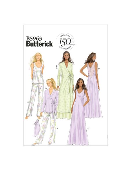 Patron Butterick 5963/A5 - Robe de chambre, haut, chemise de nuit, pantalon et sac à main