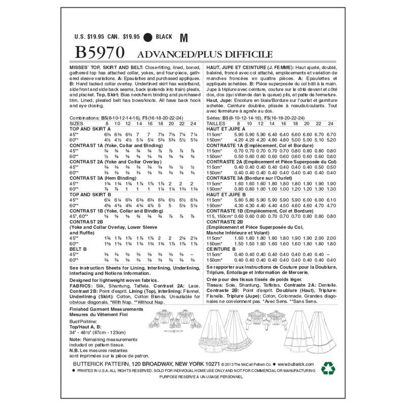 Patron Butterick 5970/B5 - Haut, jupe et ceinture