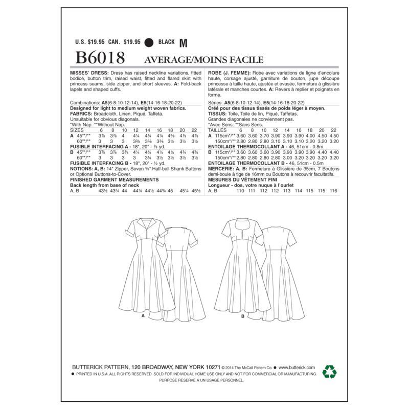 Patron Butterick 6018/A5 - Robe