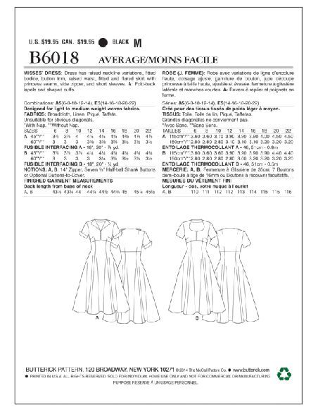 Patron Butterick 6018/A5 - Robe