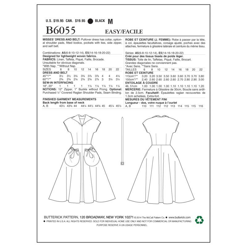 Patron Butterick 6055/A5 - Robe et ceinture