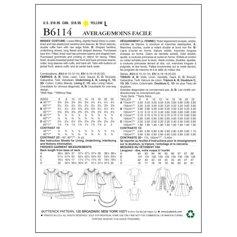 Patron Butterick 6114/A5 - Déguisement