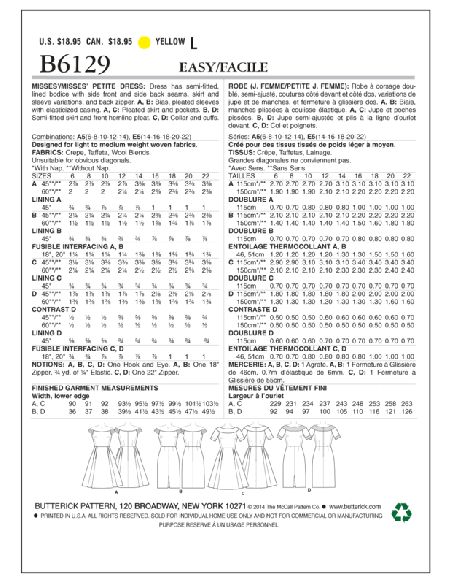 Patron Butterick 6129/A5 - Robe