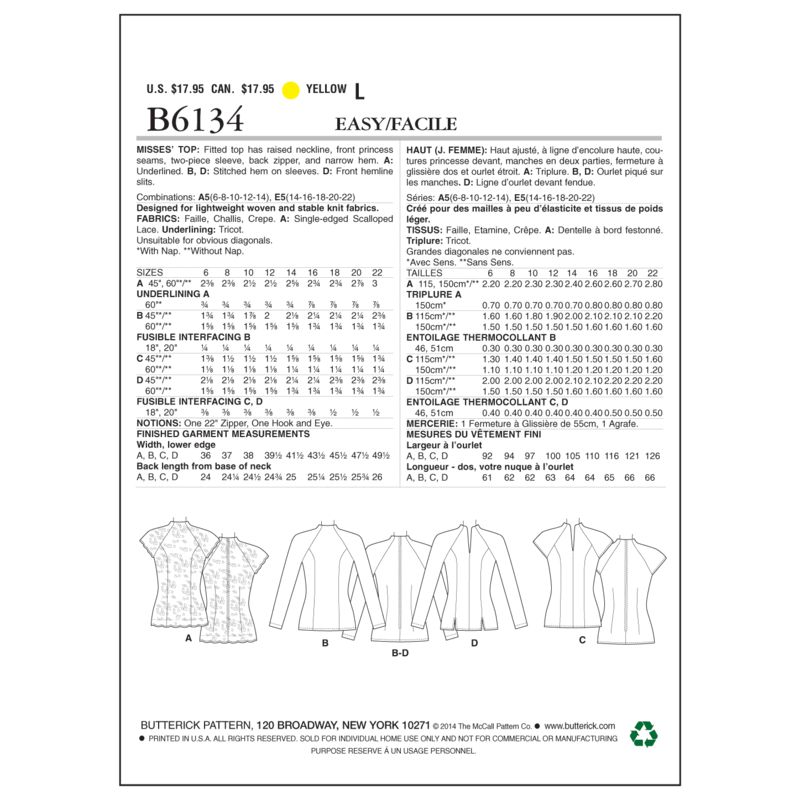 Patron Butterick 6134/A5 - Haut