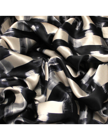 Satin 100% soie - Carreaux nuit fond beige