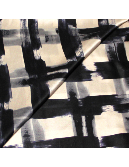 Satin 100% soie - Carreaux nuit fond beige