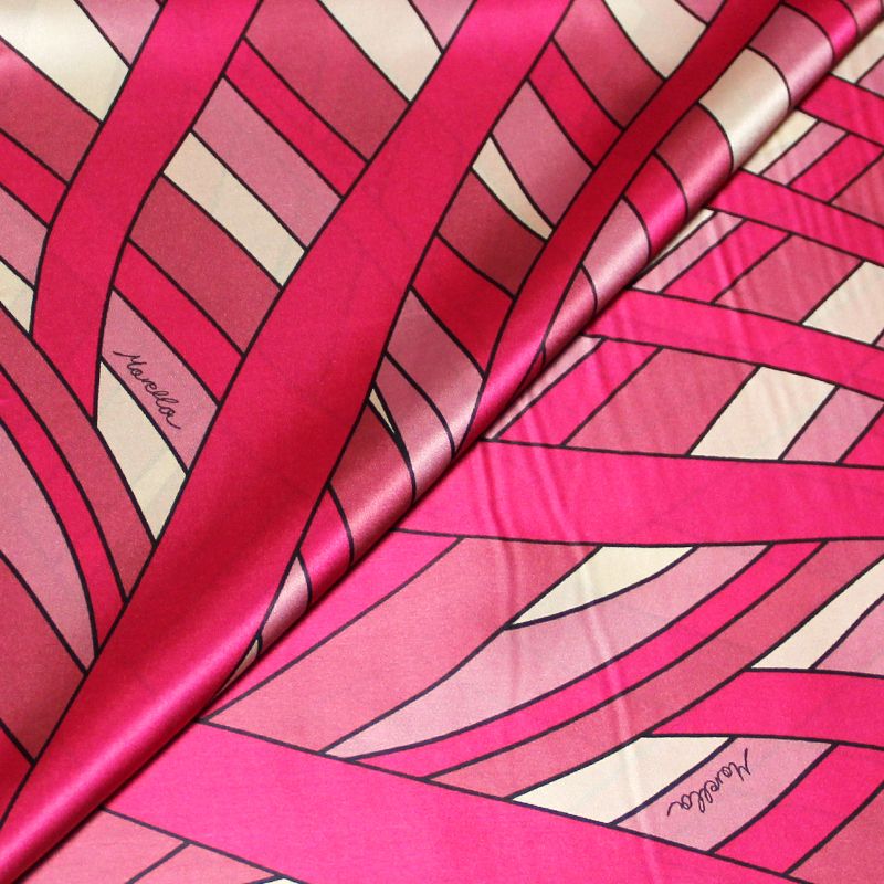 Satin 100% soie - Motif camaïeu de fuchsia