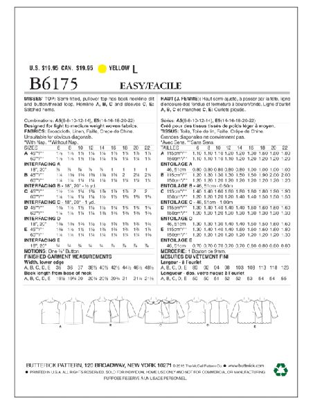 Patron Butterick 6175/A5 - Haut