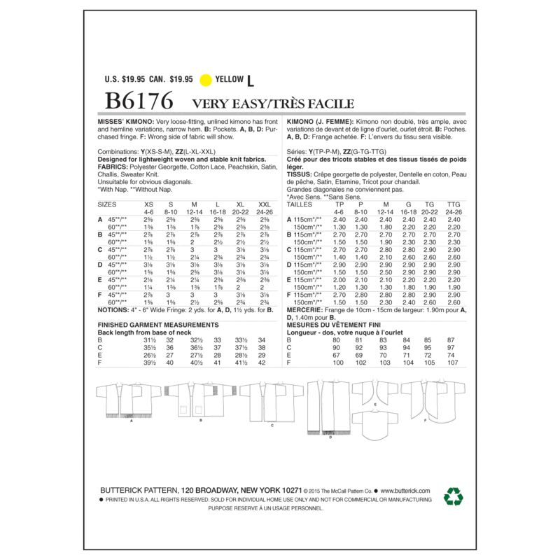 Patron Butterick 6176/Y - Kimono