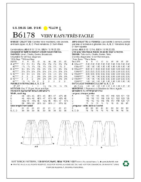 Patron Butterick 6178/A5 - Jupe-culotte