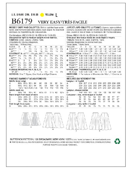 Patron Butterick 6179/A5 - Jupe et jupe-culotte