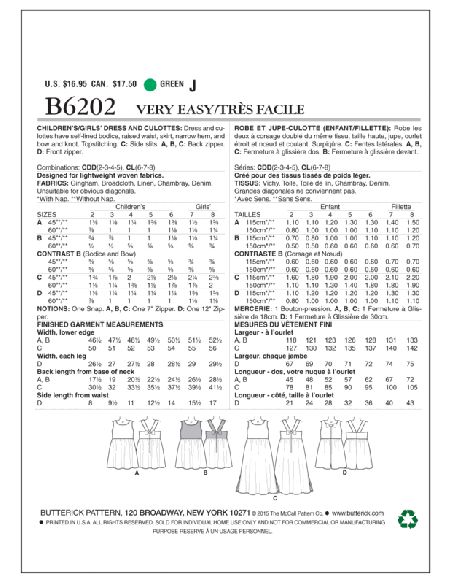 Patron Butterick 6202/CDD - Robe et jupe-culotte