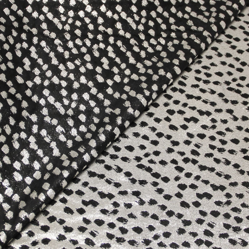 Tissu broché - Tacheté gris argent fond noir