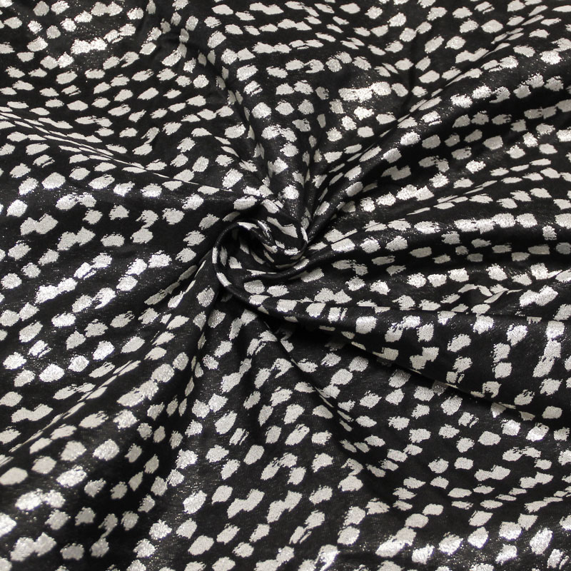 Tissu broché - Tacheté gris argent fond noir