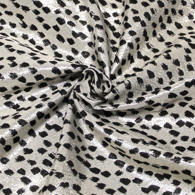Tissu broché - Tacheté gris argent fond noir