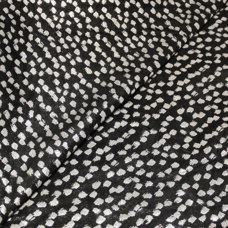 Tissu broché - Tacheté gris argent fond noir
