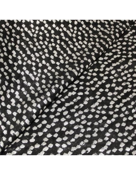 Tissu broché - Tacheté gris argent fond noir