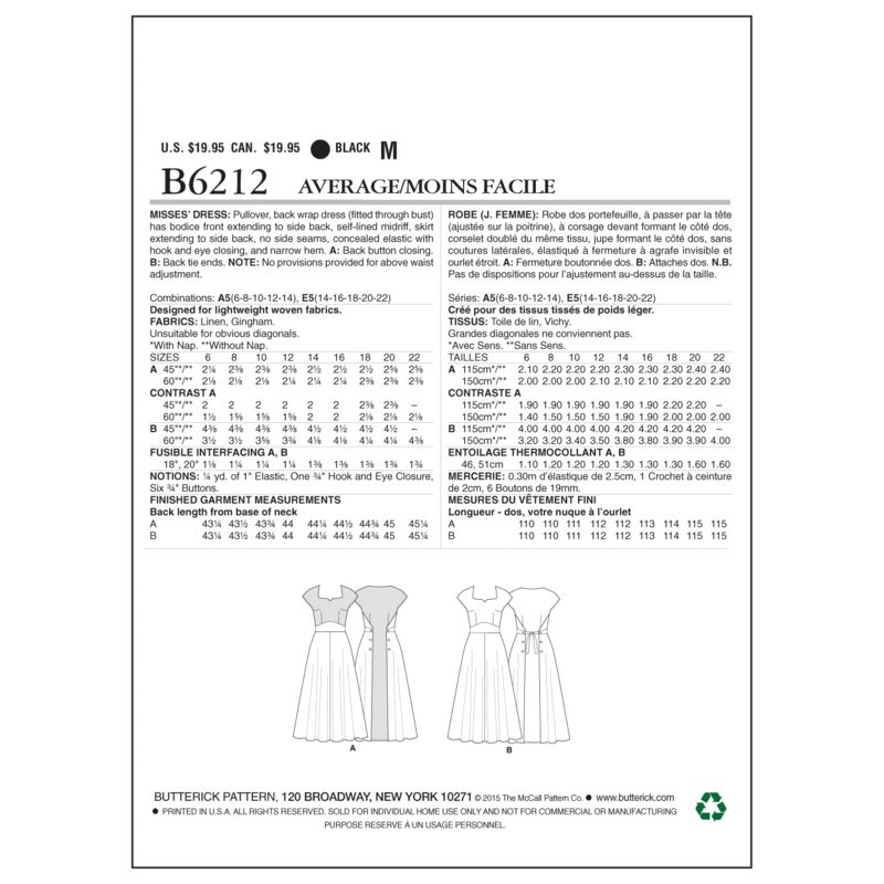Patron Butterick 6212/A5 - Robe