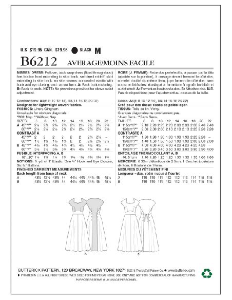 Patron Butterick 6212/A5 - Robe