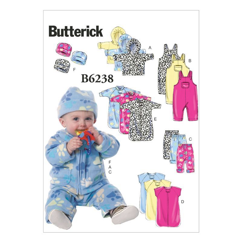 Patron Butterick 6238/YA5 - Veste, salopete, pantalon, nid d'ange et chapeau pour bébé