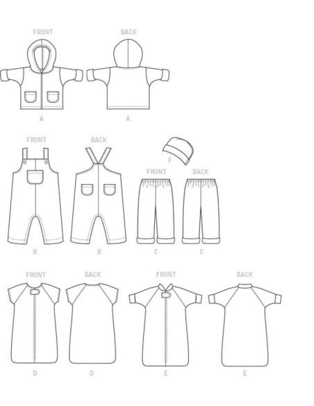 Patron Butterick 6238/YA5 - Veste, salopete, pantalon, nid d'ange et chapeau pour bébé