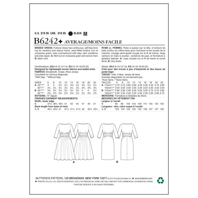 Patron Butterick 6242/A5 - Robe