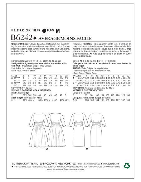 Patron Butterick 6242/A5 - Robe
