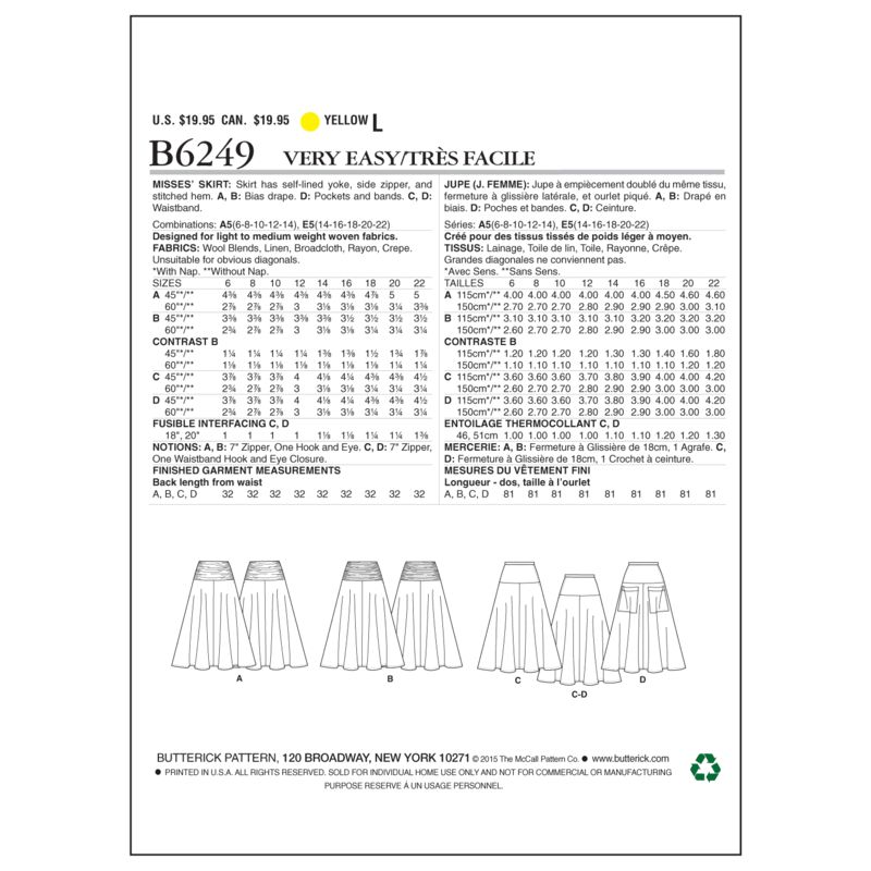 Patron Butterick 6249/A5 - Jupe