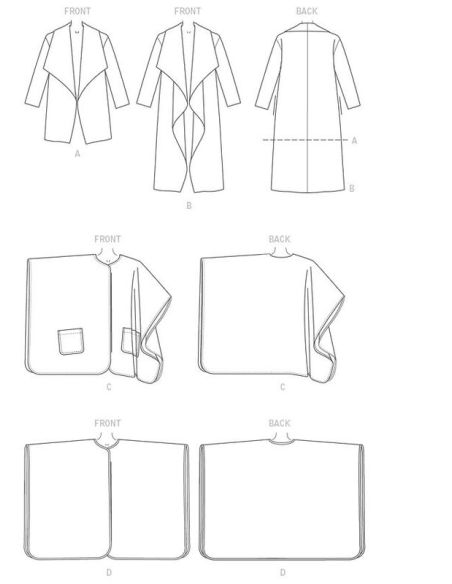 Patron Butterick 6250/Y - Veste, manteau et vêtement enveloppant