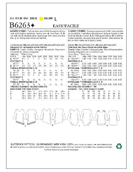 Patron Butterick 6263/RR - Tunique
