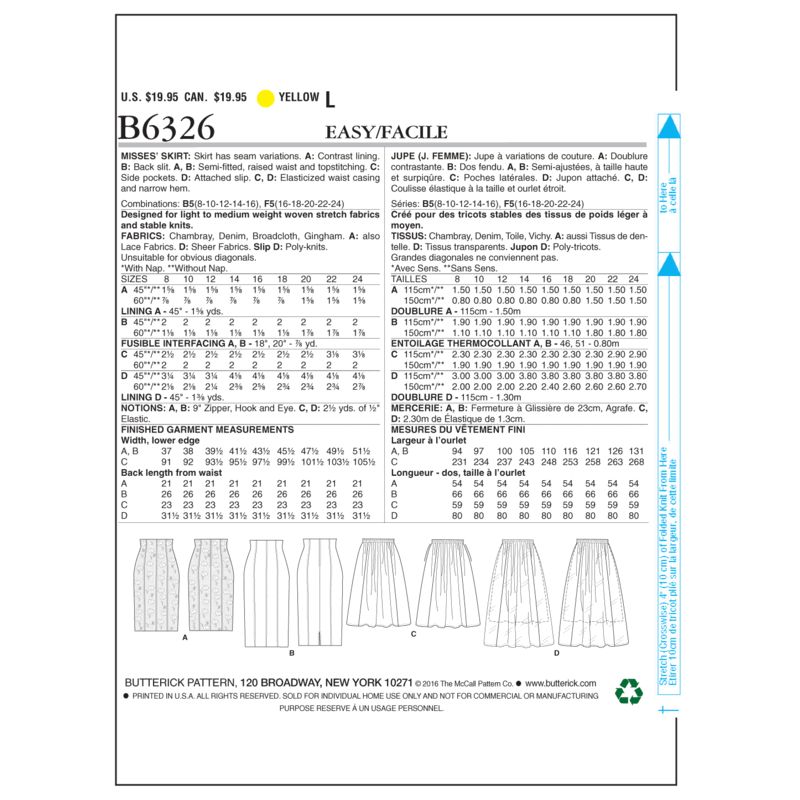 Patron Butterick 6326/B5 - Jupe