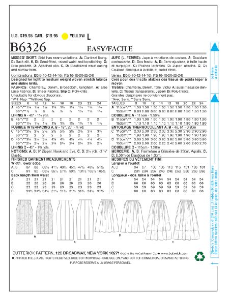 Patron Butterick 6326/B5 - Jupe