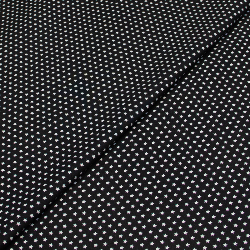 Popeline 100% coton - Étoiles blanches sur fond noir