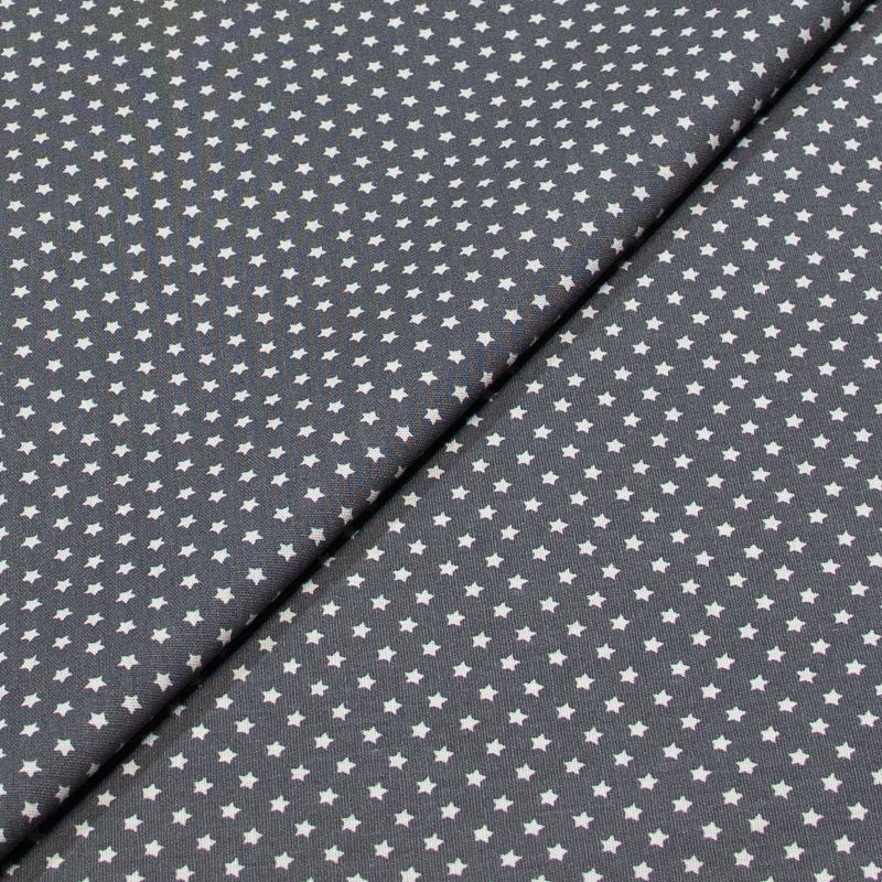 Popeline 100% coton - Étoiles blanches sur fond gris