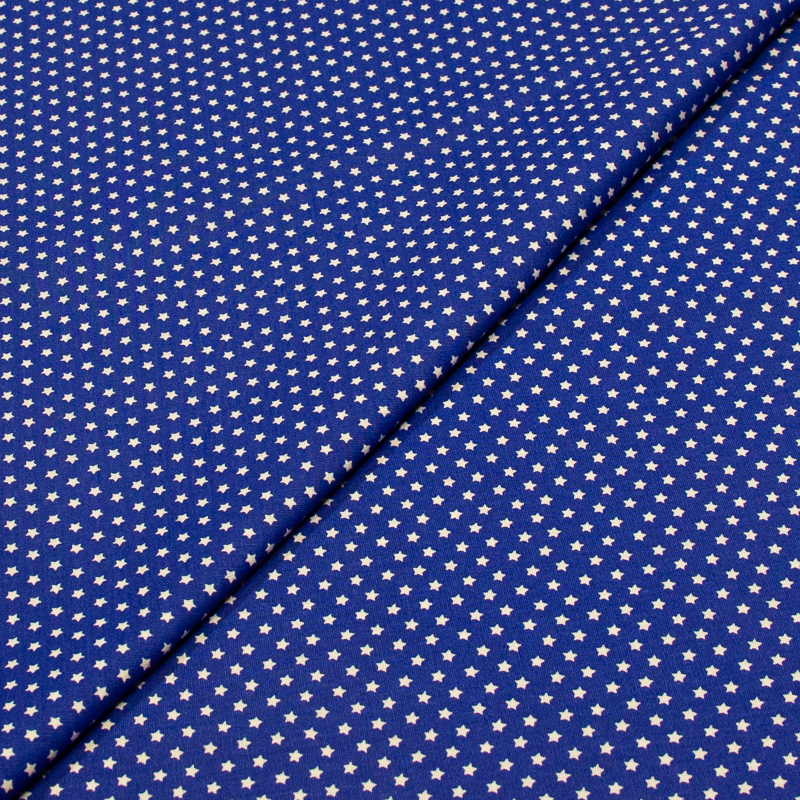 Popeline 100% coton -  Étoiles blanches sur fond bleu