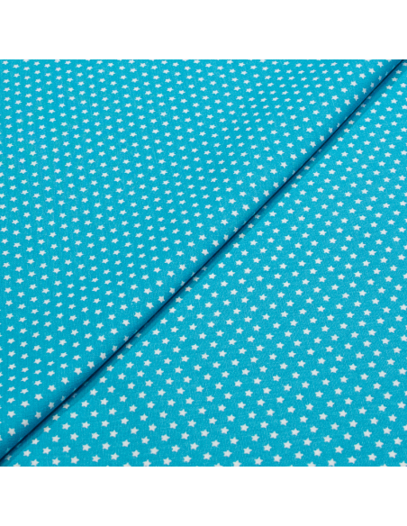 Popeline 100% coton - Étoiles blanches sur fond turquoise