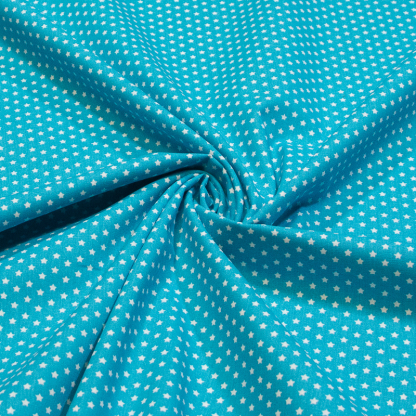 Popeline 100% coton - Étoiles blanches sur fond turquoise 2