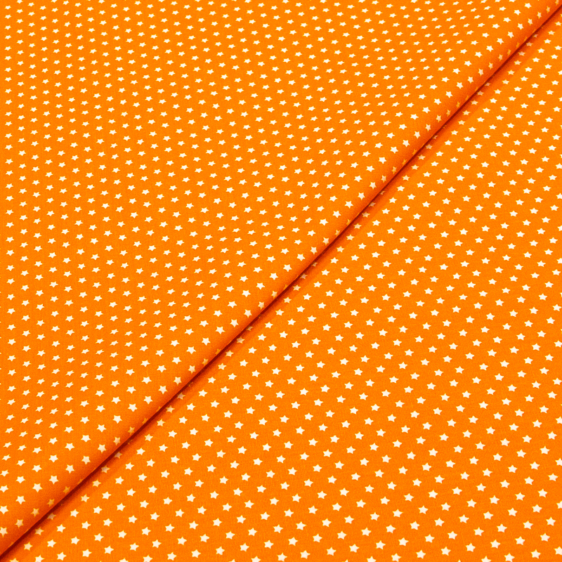 Popeline 100% coton - Étoiles blanches sur fond orange